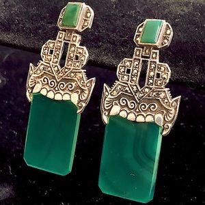 SemiPrecious Stone Earrings. Marcasite & Malachite